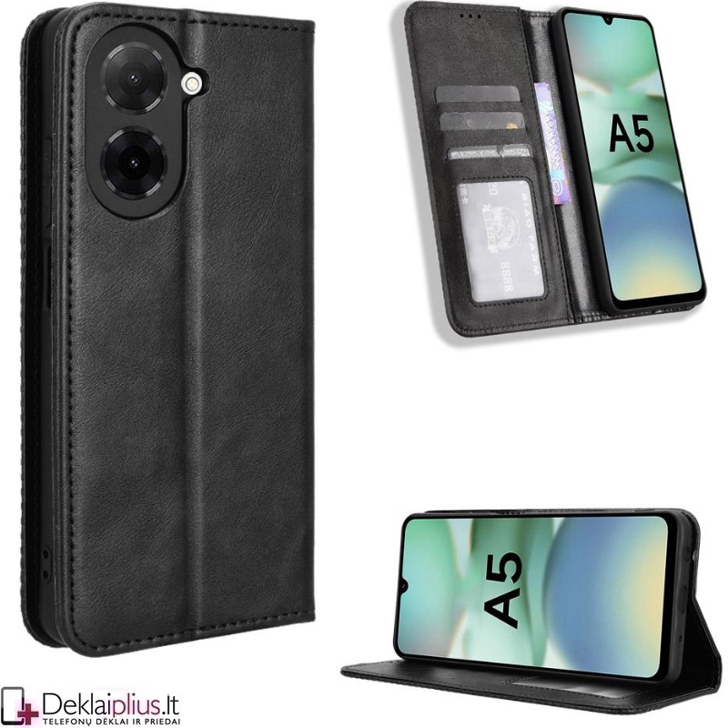 Dirbtinės odos atverčiamas dėklas su skyreliais - juodas (Xiaomi Redmi A5) Dirbtinės odos atverčiamas dėklas su skyreliais - juodas (Xiaomi Redmi A5)